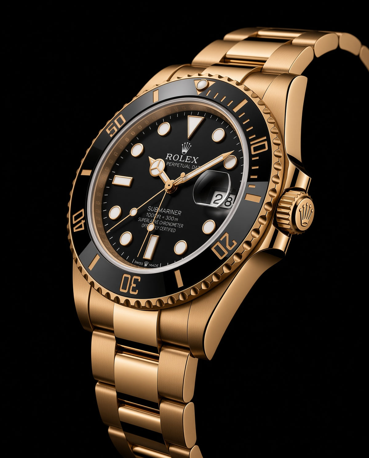Reloj Submariner dorado con esfera negra