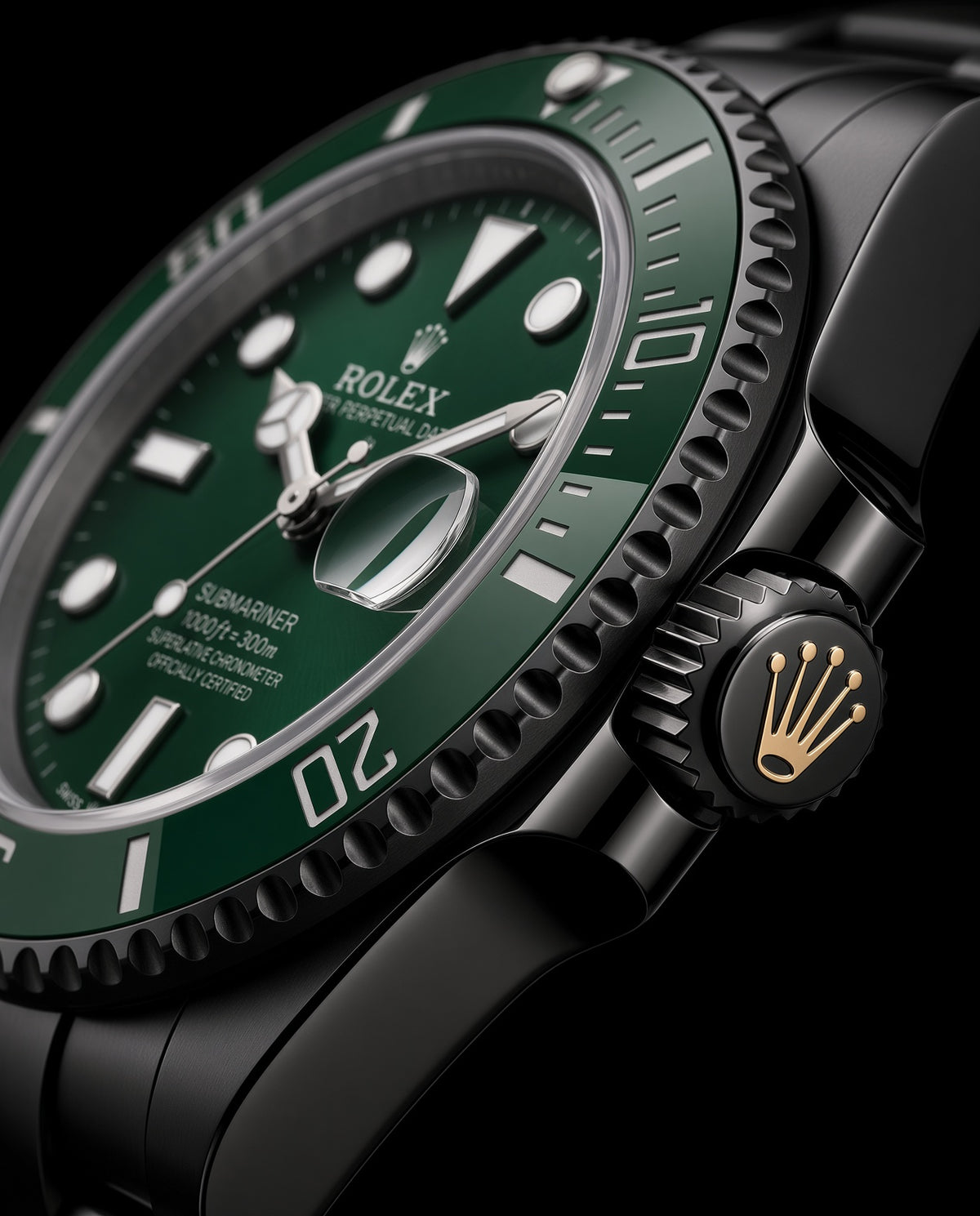 Reloj Submariner negro con esfera verde