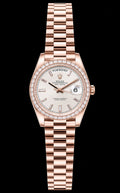 Day Date en color oro rosado con esfera blanca y detalles brillantes