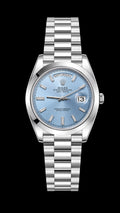 Day Date plateado con esfera azul hielo