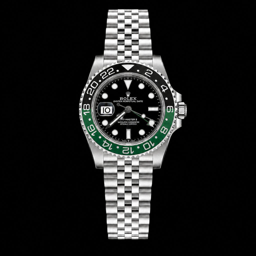 GMT — Bisel verde y negro con brazalete plateado