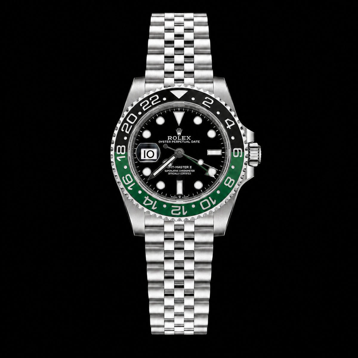GMT — Bisel verde y negro con brazalete plateado